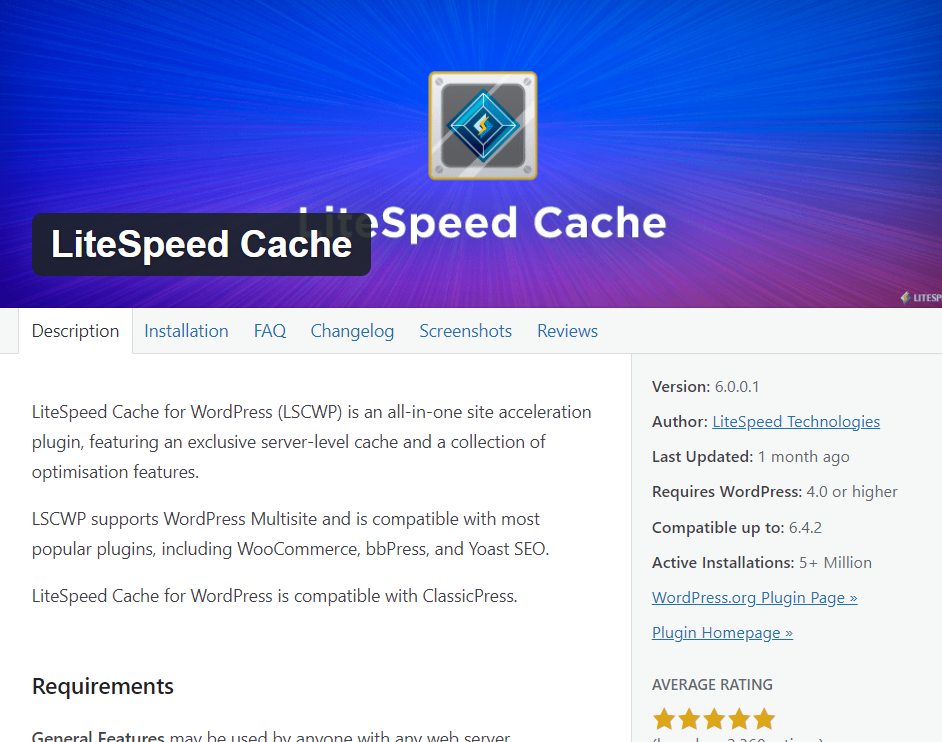 WORDPRESS plugin lite speed cache